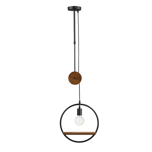 PENDANT 1XE27 METALLIC RING+WOOD Φ35 ROOTTORI