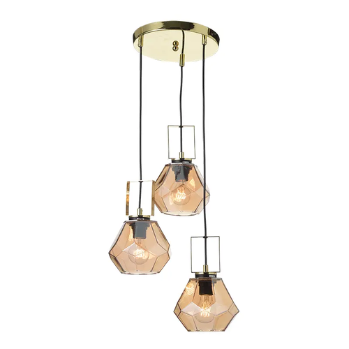 NETTO BEIGE L/F 3ΧΕ27 GLASS AMBER+BRASS ΜΕΤΑL Φ30ΧΗ101CM DIAMONDRA