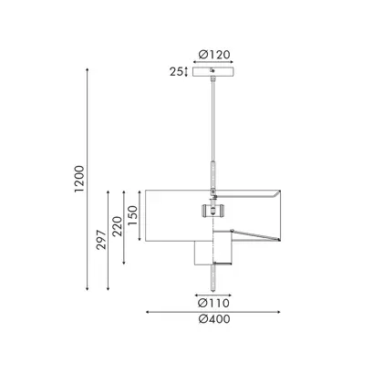 ПЕНДЕЛ ЧЕРЕН МЕТАЛ ДВУЕТАЖЕН БЕЖОВ ПЛАТНЕН АБАЖУР D40*H120cm 1*E27,Max 60W ANAFI