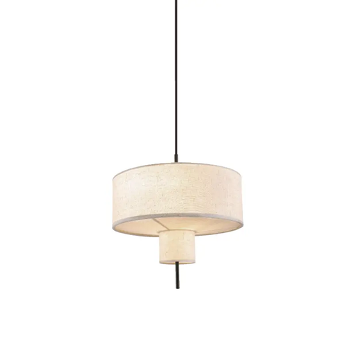 PENDANT LAMP BLACK METAL TWO TIER BEIGE FASBRIC SHADE D40*H120cm 1*E27,Max 60W ANAFI
