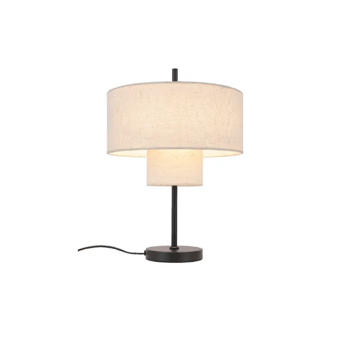 TABLE LAMP BLACK METAL TWO TIER BEIGE FABRIC SHADE D36*H50cm 1*E27 ANAFI