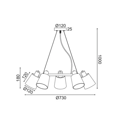 NETTO PENDANT LUMINAIRE 5XE14 BLACK METAL+ SHADE D73XH100CM NORMA
