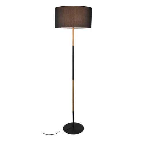 FLOOR 1ΧΕ27 METAL BLACK/ ABAZOUR+WOOD COLOR Φ45ΧΗ165CM YASMINE