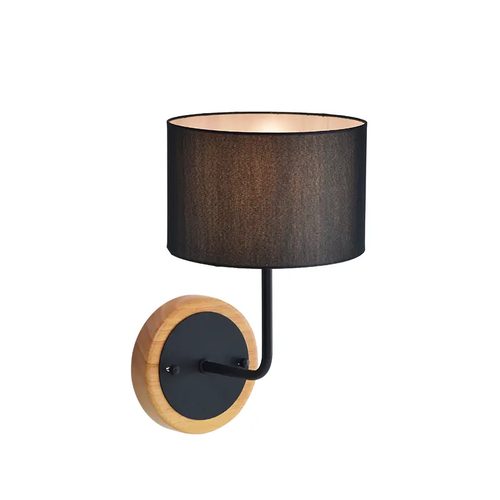 WALL MOUNTED 1ΧΕ27 METAL BLACK/ ABAZOUR+WOOD 22X18ΧΗ31CM YASMINE