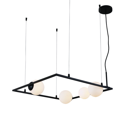 ^PENDANT L/F 4ΧG9 QUADRO BLACK METAL + WHITE GLASS 58Χ58Χ120CM