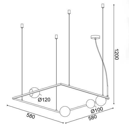 ^PENDANT L/F 4ΧG9 QUADRO BLACK METAL + WHITE GLASS 58Χ58Χ120CM - изображение 3