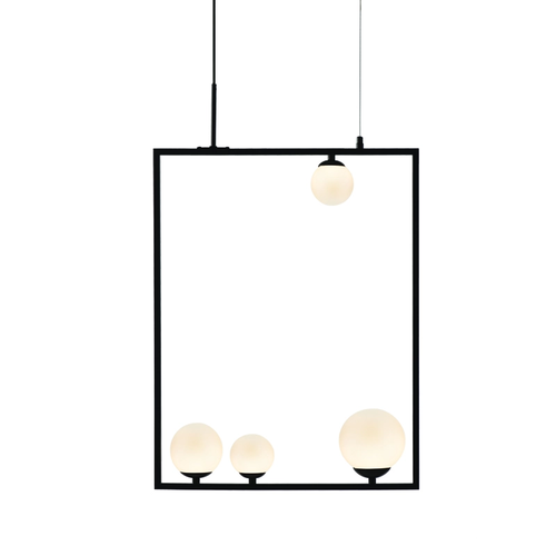 ^PENDANT L/F 4ΧG9 QUADRO BLACK METAL + WHITE GLASS 49Χ12Χ120CM
