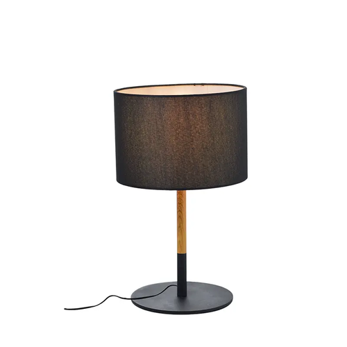TABLE 1ΧΕ27 METAL BLACK/ ABAZOUR+WOOD COLOR Φ25ΧΗ40CM YASMINE