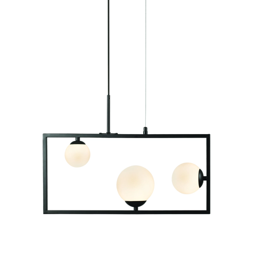 ^PENDANT L/F 3ΧG9 QUADRO BLACK METAL + WHITE GLASS 54Χ12Χ120CM