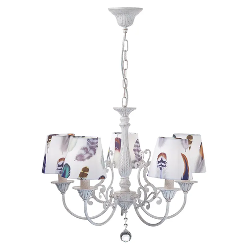 NETTO PENDANT 5ΧΕ14 METAL WHITE PURPLE+SHADE FEATHERS Φ60ΧΗ93CM ZIZEL