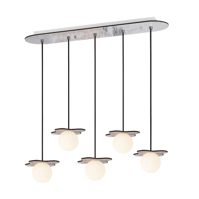 ВИСЯЩА ЛАМПА 5ΧG9 АНТИКЕ ПАЛ ДЪРВО MDF+ БЯЛО СТЪКЛО  63Χ15ΧΗ60CM