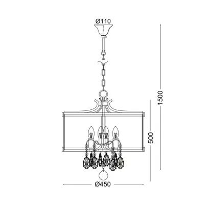 PENDANT 4XE14 METALLIC ANTIQUE/BRUSH+CRYSTAL+GLASS Φ45ΧΗ150CM RONNIE