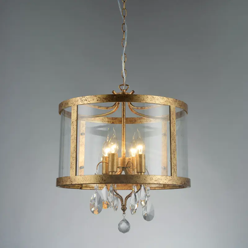 PENDANT 4XE14 METALLIC ANTIQUE/BRUSH+CRYSTAL+GLASS Φ45ΧΗ150CM RONNIE