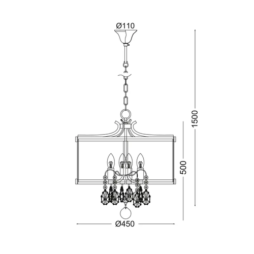 PENDANT 4XE14 METALLIC ANTIQUE/BRUSH+CRYSTAL+GLASS Φ45ΧΗ150CM RONNIE - изображение 2