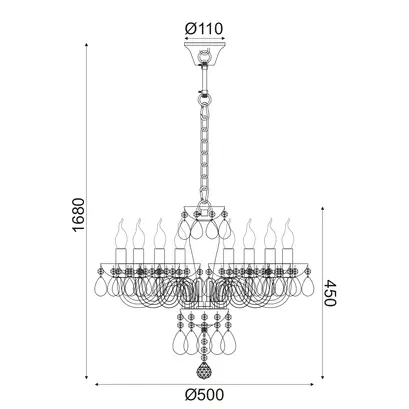NETTO ПЕНДЕЛ 8XE14 БЯЛ КРИСТАЛ + ХРОМ МЕТАЛ Φ49×Η168CM TULIA