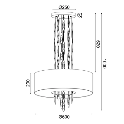 ПЕНДЕЛ 5ΧΕ14 CASCADA ХРОМ МЕТАЛ+БЯЛ ТЕКСТИЛ D60XH100CM
