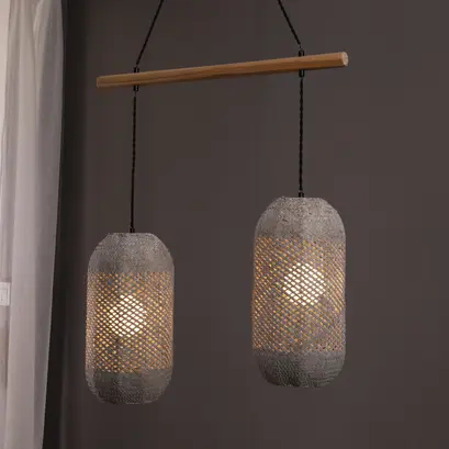 ВИСЯЩА ЛАМПА 2ΧΕ27 RATTAN+ДЪРВО 60X20XH120CM COCONUT