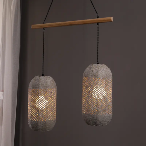 ^PENDANT LUMINAIRE 2XE27 RATTAN + WOOD 60X20XH120CM COCONUT - изображение 2