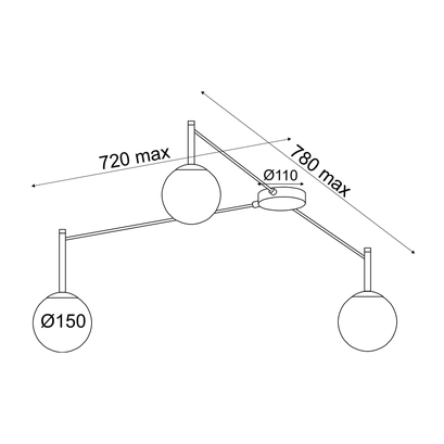 ТАВАННА ЛАМПА  3xE14 TIRAMOLLA ЧЕРЕН МЕТАЛ+БЯЛО СТЪКЛО 78Χ72Χ32CM