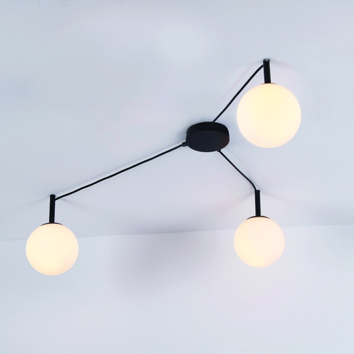 ^CEILING L/F 3ΧE14 TIRAMOLLA BLACK METAL + WHITE GLASS 78Χ72Χ32CM