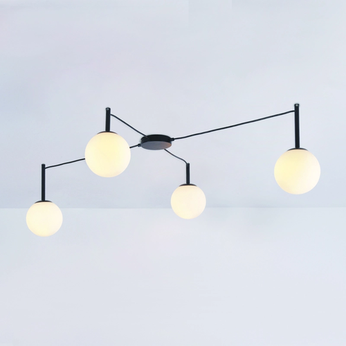 ТАВАННА ЛАМПА  4xΕ14 TIRAMOLLA ЧЕРЕН МЕТАЛ+БЯЛО СТЪКЛО 150Χ75Χ32CM