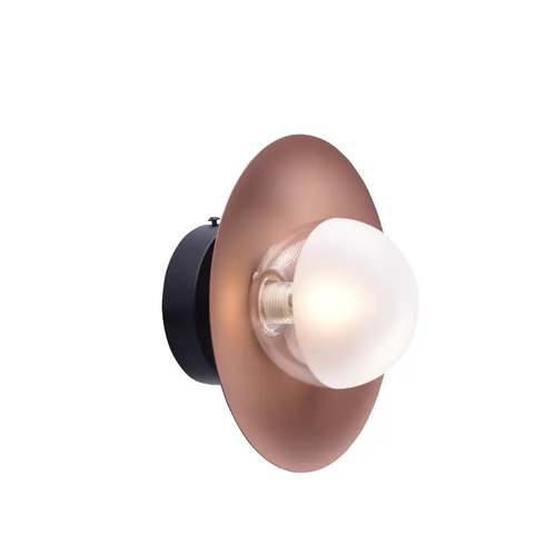 WALL MOUNTED LIGHTING 1ΧEG9 COPPER/BLACK METAL+ GLASS D20X15CM HYDRA