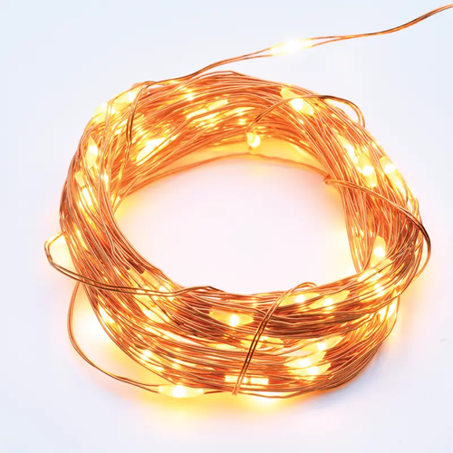 100 LED СТРУННИ СВЕТЛИНИ ТАЙМЕР WW МЕДЕН ПРОВОД И БАТЕРИЯ 3XAA IP44 10m+10cm