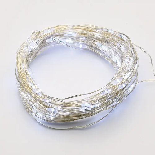 20 LED STRING LIGHTS COOL WHITE SILVER COPPER WIRE & BATTER.2xAA IP20 2m+10cm 1.2W