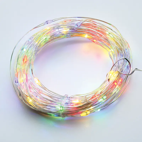 20 LED STRING LIGHTS RGBY SILVER COPPER WIRE & BATTER.2xCR2032 IP20 2m+10cm 1.2W
