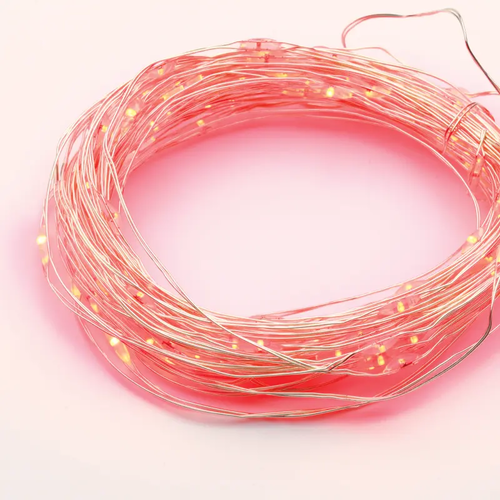100 LED СТРУННИ СВЕТЛИНИ ТАЙМЕР ЧЕРВЕНО СРЕБРИТО МЕДЕН ПРОВОД И БАТЕРИЯ 3XAA IP44 10m+10cm