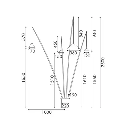 ЛАМПИОН 4-СВЕТЛИНЕН ЧЕРЕН МЕТАЛ И СМОЛА D100 H250cm 4ΧE27 DELIA