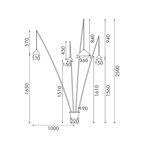 ЛАМПИОН 4-СВЕТЛИНЕН ЧЕРЕН МЕТАЛ И СМОЛА D100 H250cm 4ΧE27 DELIA - изображение 2