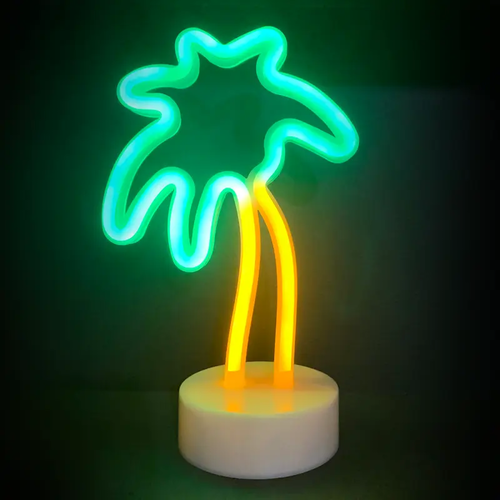 ^ПАЛМ 120 НЕОН ЛЕД ЛАМПИ С БАТЕРИЯ (3XAA) / USB, ЗЕЛЕНО И ЖЪЛТО, IP20, 13. 5x10x17cm