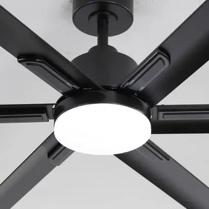 ДЕКОРАТИВЕН ЧЕРЕН ВЕНТИЛАТОР ЗА ТАВАН D45W ДИМИРУЕМ LED DIAM 165CM 6 ЧЕРНИ АЛУМИНИЕВИ ПЕРКИ С ДИСТАНЦИОННО УПРАВЛЕНИЕ 2 ПРЪТА 13&25CM