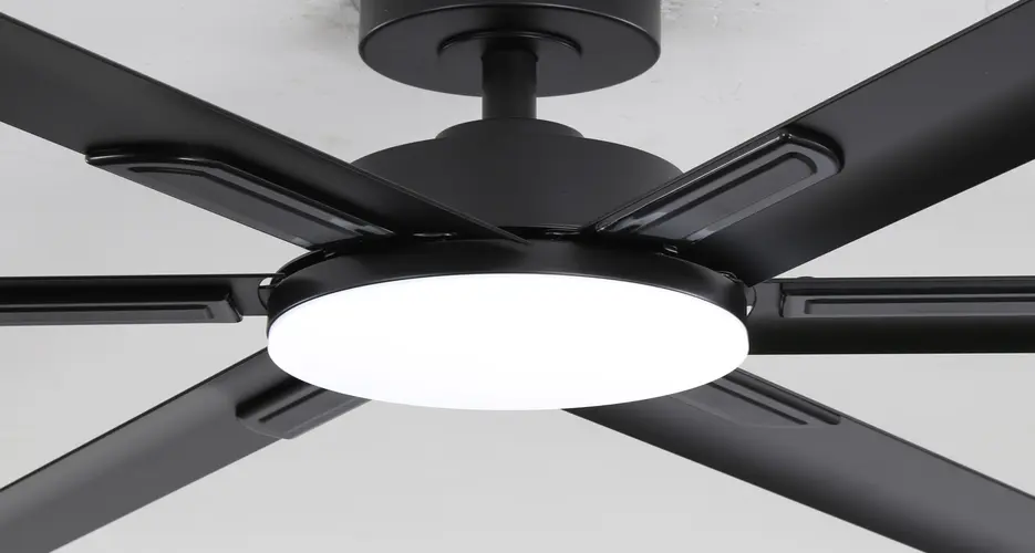 ДЕКОРАТИВЕН ЧЕРЕН ВЕНТИЛАТОР ЗА ТАВАН D45W ДИМИРУЕМ LED DIAM 165CM 6 ЧЕРНИ АЛУМИНИЕВИ ПЕРКИ С ДИСТАНЦИОННО УПРАВЛЕНИЕ 2 ПРЪТА 13&25CM - изображение 2