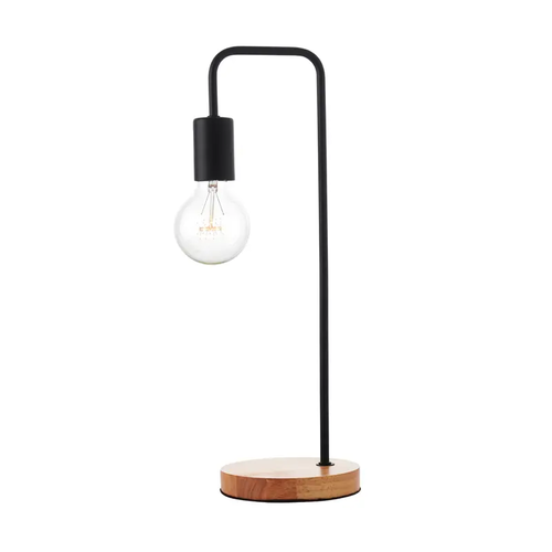 TABLE LAMP 1ΧΕ27 BLACK METALLIC WITH WOOD Φ18XH48cm NAXOS