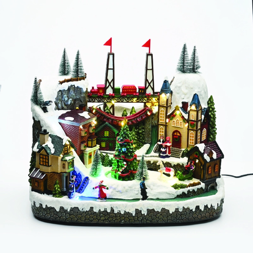 LED MULTIC.VILLAGE BRIDGE MOVEM. MUSIC ADAPT:4.5V BATT:3XAA (NOT INCL) 39*24,5*33cm