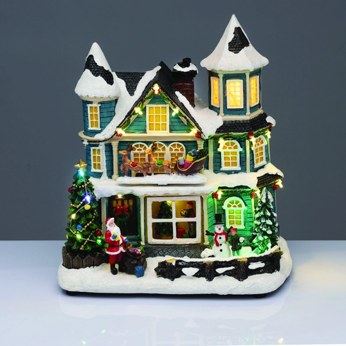 LED MULTIC.HOUSE SLEIGH MOVEM.MUSIC ADAPT:4.5V BATT:3XAA (NOT INCL) 26*16,5*29cm