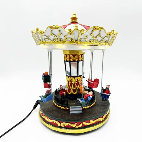 LED ДЕКОР МНОГОЦВЕТНА СЕЛО ВЪРТЕЩО  CAROUSEL+ МУЗИКА 3AA БАТЕРИЯ 20,5Χ20,5Χ25,5CM