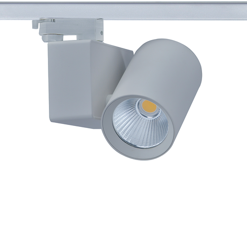 Сив LED линеен осветител за релса 20W, 3000K, 3-фазен, 38°, 2200 lm, 230V AC, Ra80, 5 години гаранция